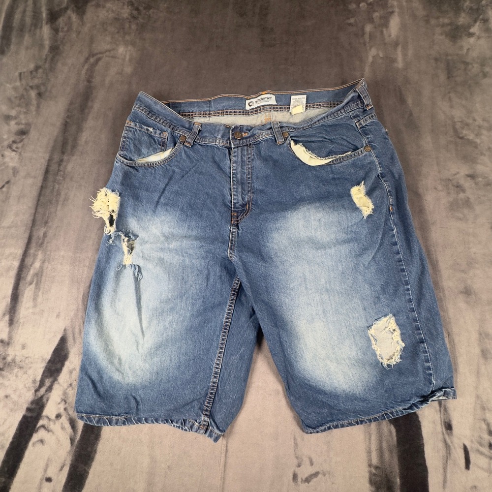 Akademiks Denim Shorts Mens 40 Blue Distressed Frayed Streetwear Relaxed Fit